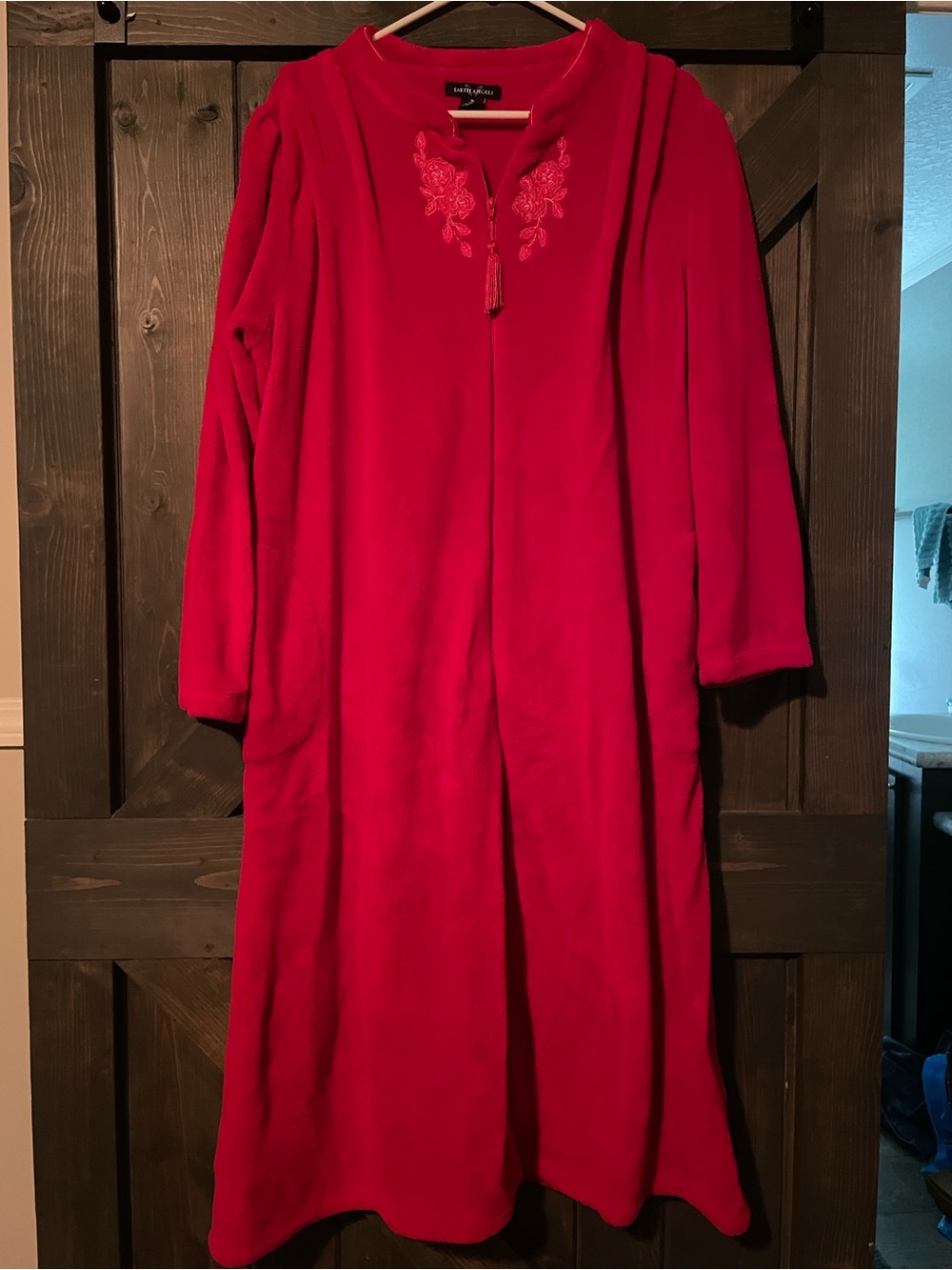 Earth Angels Red Zip Up Floral Robe Size XL (16-18)